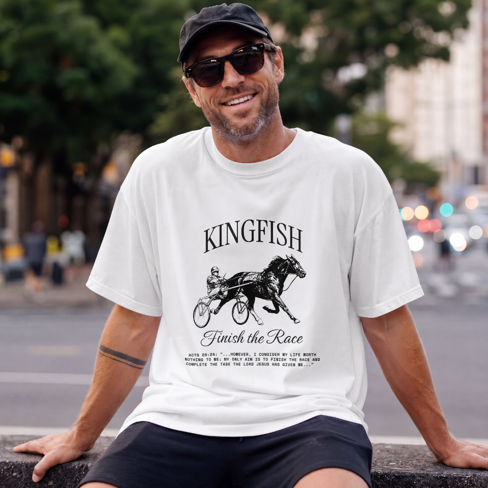 Kingfish 'Finish the Race' Horse Racing Graphic T‑Shirt - Unisex