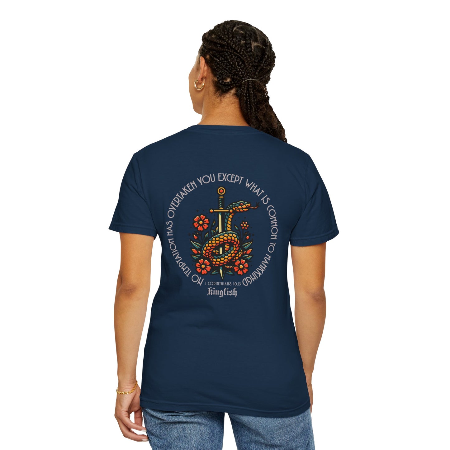 Christian Streetwear - Snake & Dagger Floral Unisex T-Shirt — "No Temptation Has Overtaken You Except What Is Common To Mankind.