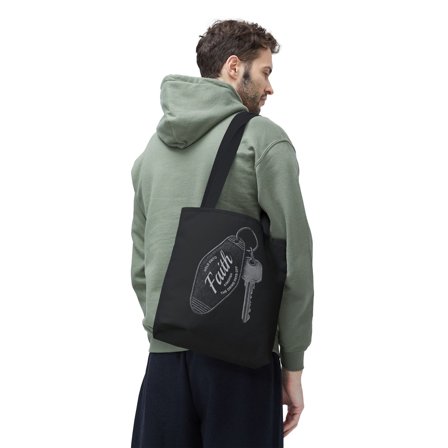 Hold onto Faith -Tote Bag, Kingfish Tote, AOP Shopping Bag, Vintage Style Bag