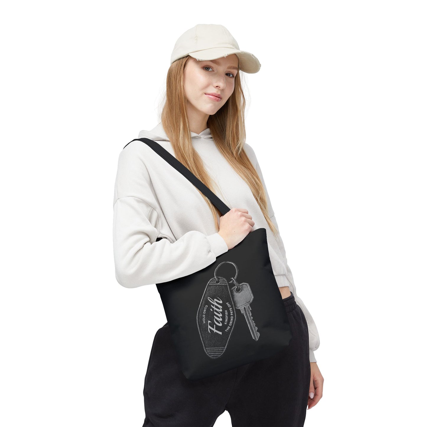 Hold onto Faith -Tote Bag, Kingfish Tote, AOP Shopping Bag, Vintage Style Bag