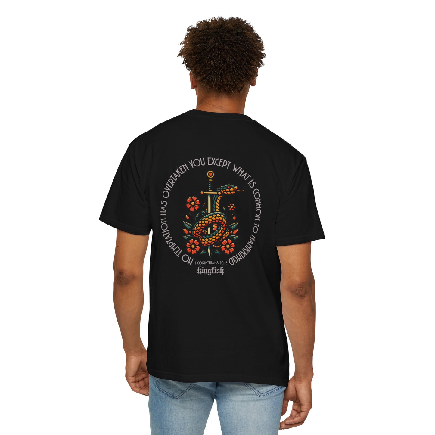 Christian Streetwear - Snake & Dagger Floral Unisex T-Shirt — "No Temptation Has Overtaken You Except What Is Common To Mankind.