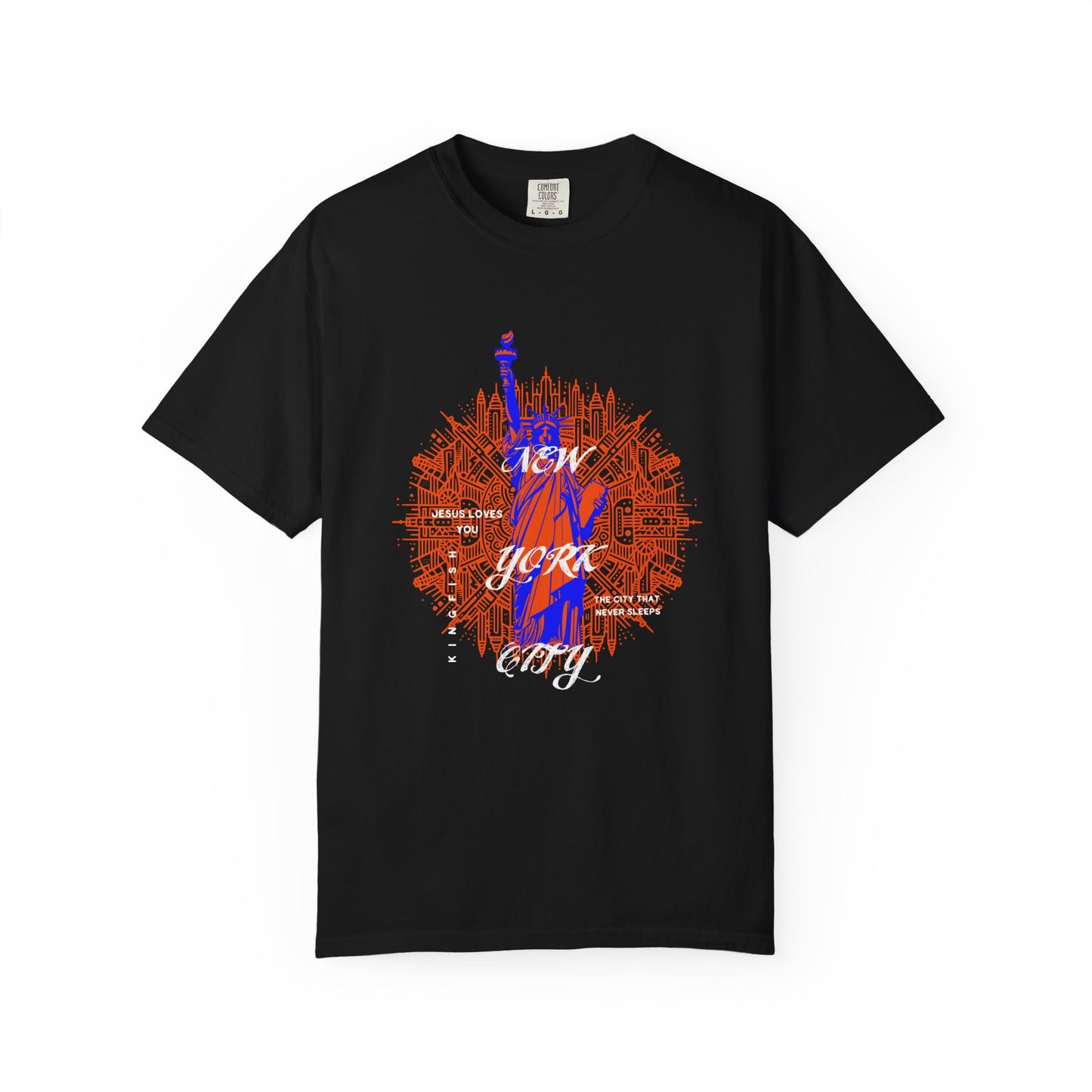 New York City Skyline Unisex T-Shirt — Retro Statue of Liberty - Jesus Loves You - Graphic Tee