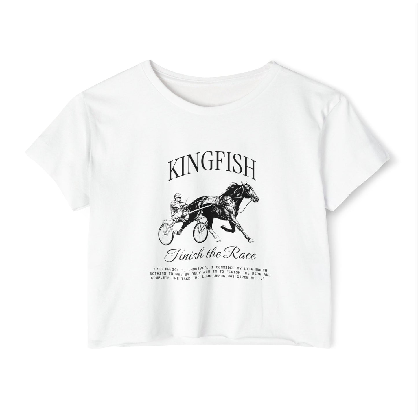 Kingfish Finish the Race Crop Top — Vintage Harness Racing Graphic