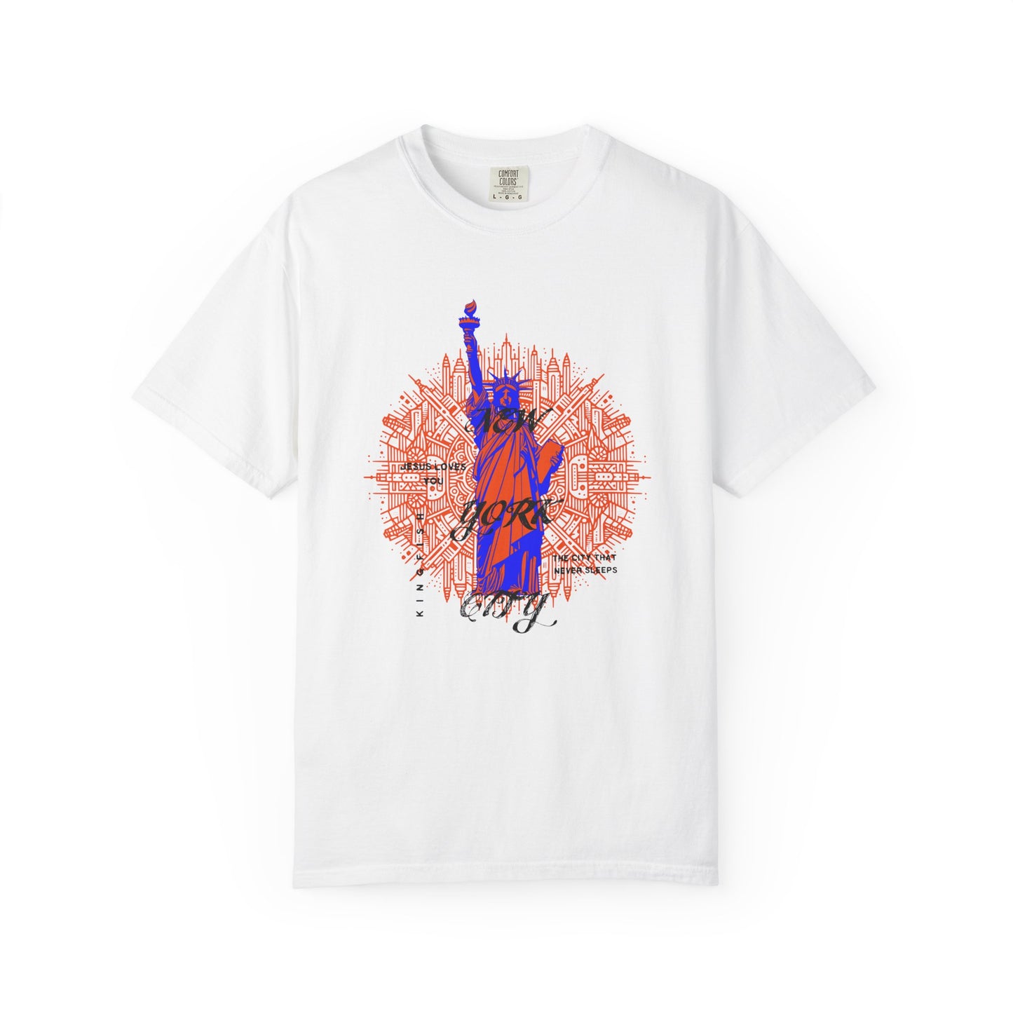 New York City Skyline Unisex T-Shirt — Retro Statue of Liberty - Jesus Loves You - Graphic Tee