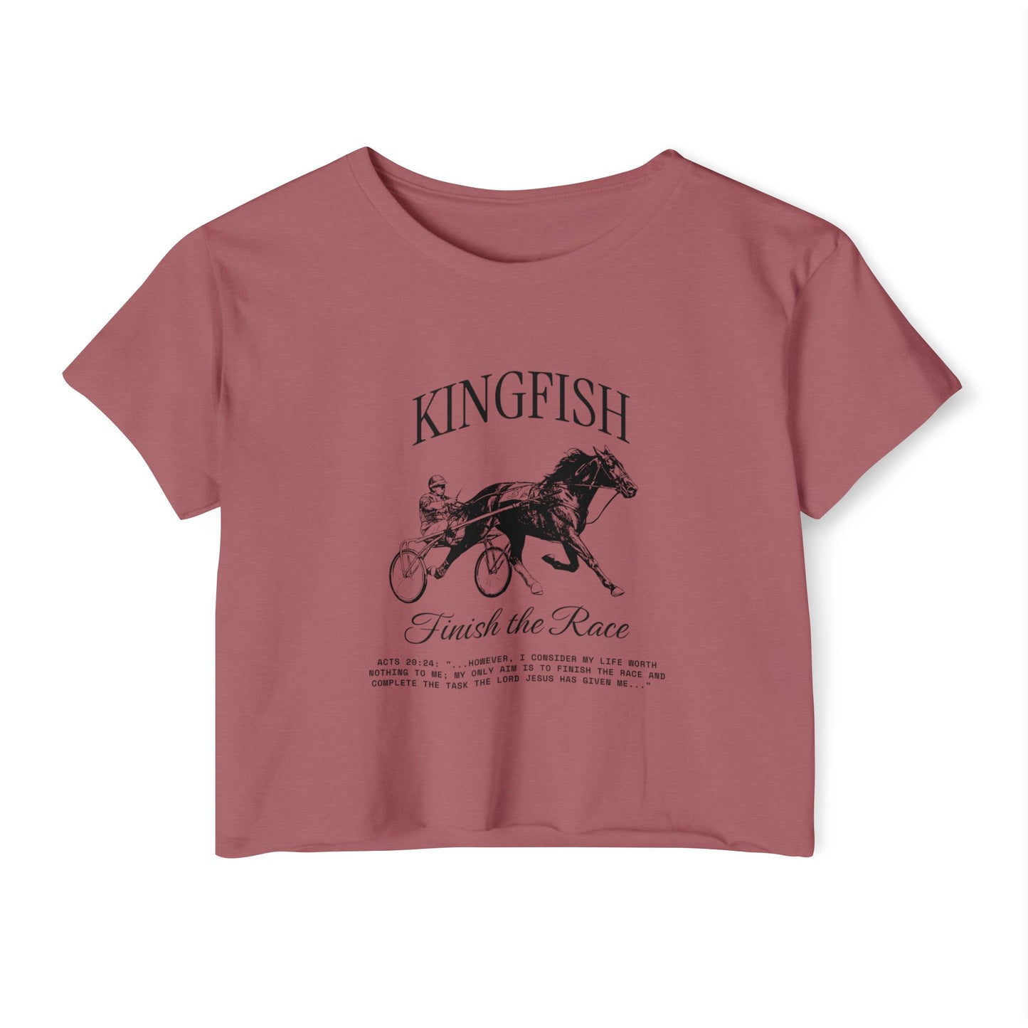 Kingfish Finish the Race Crop Top — Vintage Harness Racing Graphic