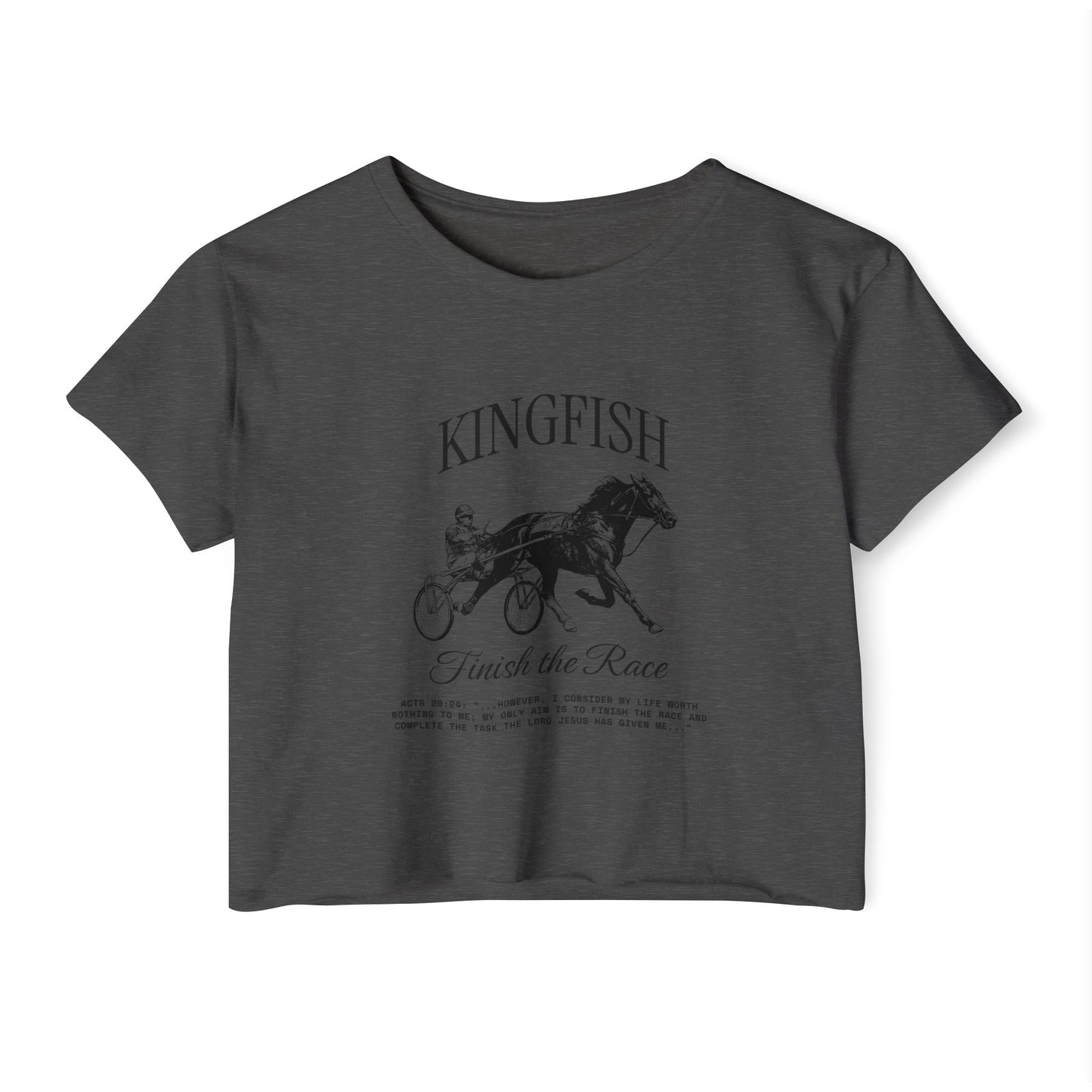 Kingfish Finish the Race Crop Top — Vintage Harness Racing Graphic