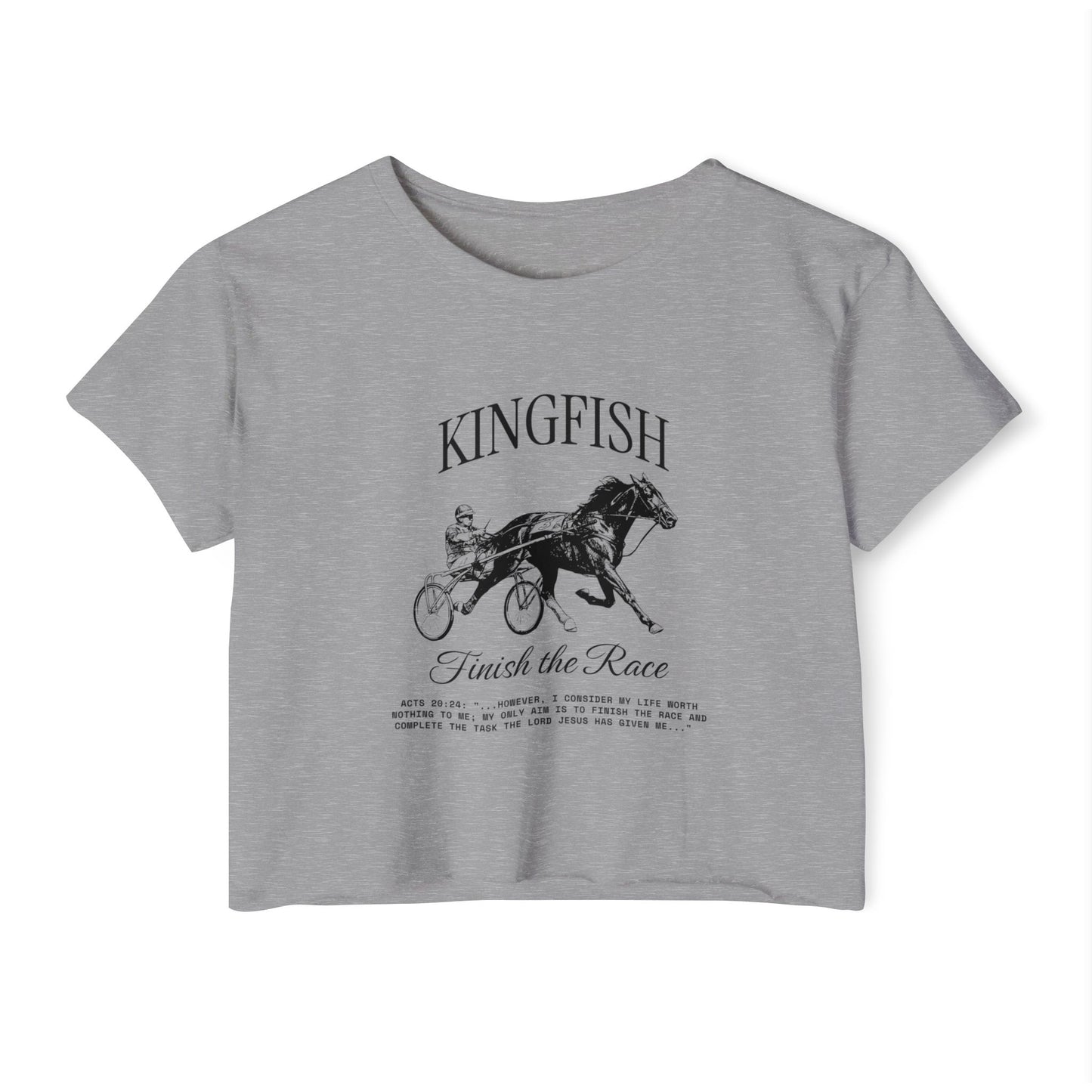 Kingfish Finish the Race Crop Top — Vintage Harness Racing Graphic
