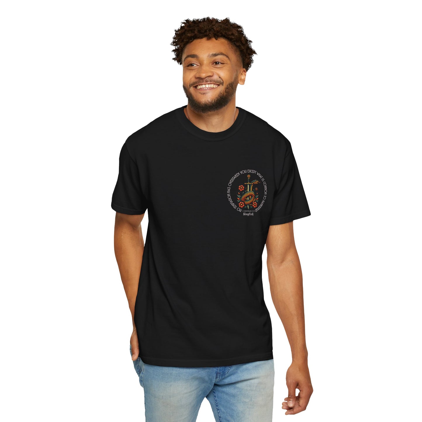 Christian Streetwear - Snake & Dagger Floral Unisex T-Shirt — "No Temptation Has Overtaken You Except What Is Common To Mankind.