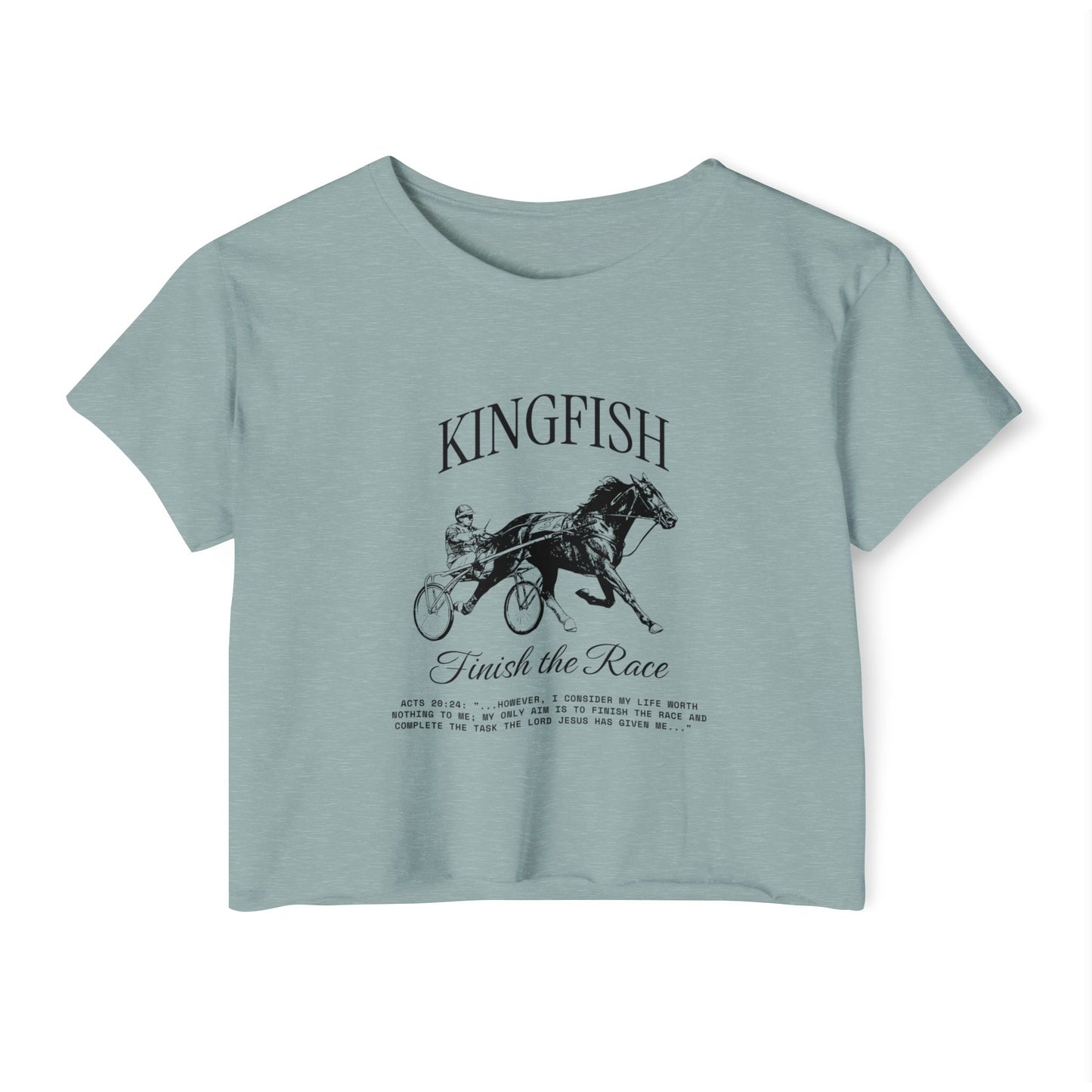 Kingfish Finish the Race Crop Top — Vintage Harness Racing Graphic