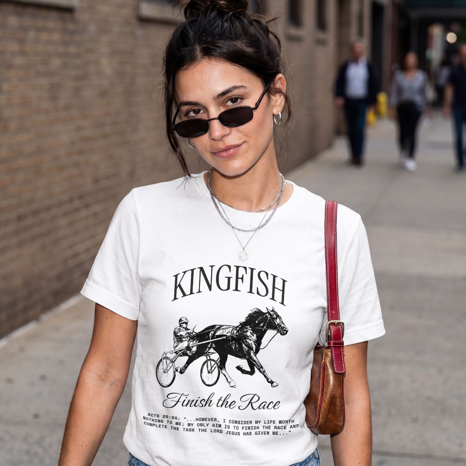 Kingfish 'Finish the Race' Horse Racing Graphic T‑Shirt - Unisex